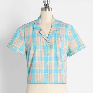 ModCloth Dangerfiled Staying In Plaid For Summer Button-Up Shirt
